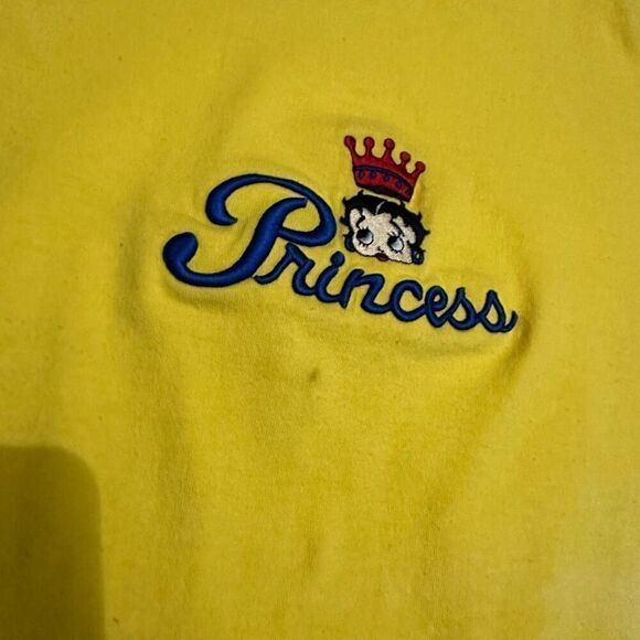 Vintage Betty Boop Women’s Yellow Bleached Embroidered Princess T Shirt Sz Large - Picture 7 of 11